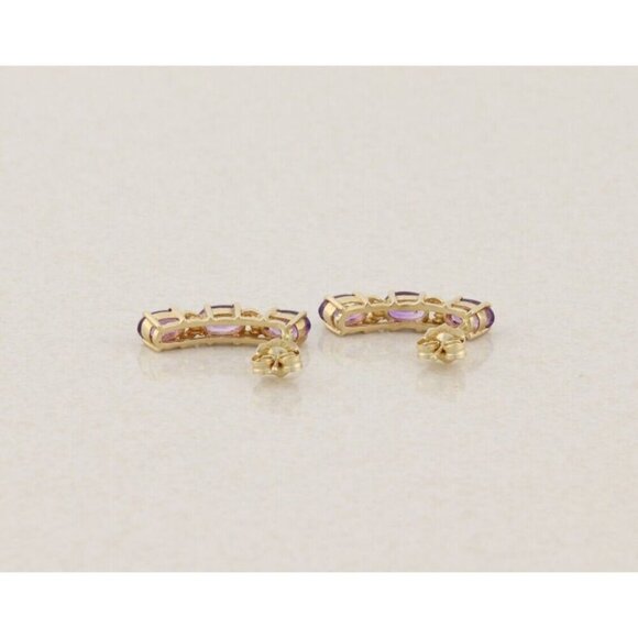 10k Yellow Gold Natural Amethyst Earrings Half Hoop - Picture 5 of 8